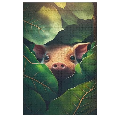 süßes Schwein Holzpuzzle 1000 Stück Puzzles Für Erwachsene Teenager Stress Abbauen Familien-Puzzlespiel Poster 1000-teiliges Puzzle Kinder Lernspiel Spielzeug Geschenk （78×53cm） von PPZYY