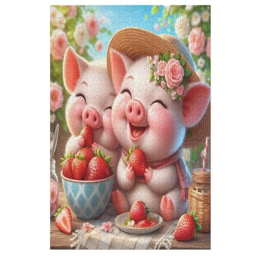 süßes Schwein Puzzle 1000 Teile, Holzpuzzle Für Erwachsene, Impossible Puzzle, Geschicklichkeitsspiel Für Die Ganze Familie, Puzzle Farbenfrohes Legespiel Kinder Puzzles （78×53cm） von PPZYY