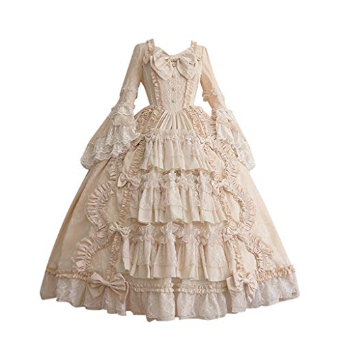 PPangUDing Damen Mittelalterkleid Gothic Steampunk Viktorianisches Renaissance Cascading Ruffle Prinzessinkleid Beige L Groesse 44-52 Partykleid Halloween Karneval Cosplay Kostüm von PPangUDing