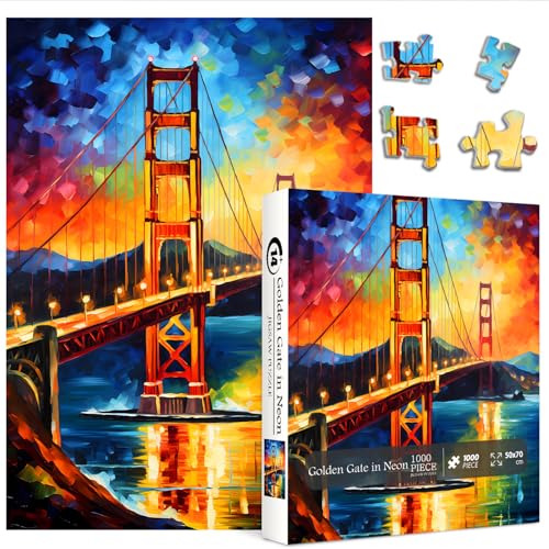 American Landscape Puzzle für Erwachsene 1000 Teile, Golden Gate Bridge Puzzles, San Francisco Bay in Kalifornien Sehenswürdigkeiten Kunst Puzzle als Wohnkultur von PPuzzling