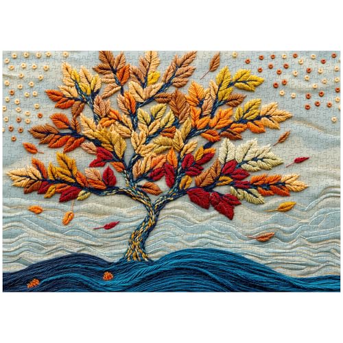 Baum des Lebens Puzzles für Erwachsene, 1000 Teile, Stickerei, Herbstbaum-Puzzle, bunte Naturpflanze, schwierig, herausforderndes Puzzle als Heimdekoration von PPuzzling