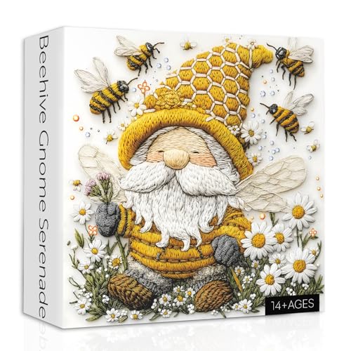 Bienenzwerg Puzzles für Erwachsene 1000 Teile, Stickerei Honigbiene Blumen Garten Puzzles, Frühlingswichtel Pflanzenpuzzle als Blumendekor von PPuzzling