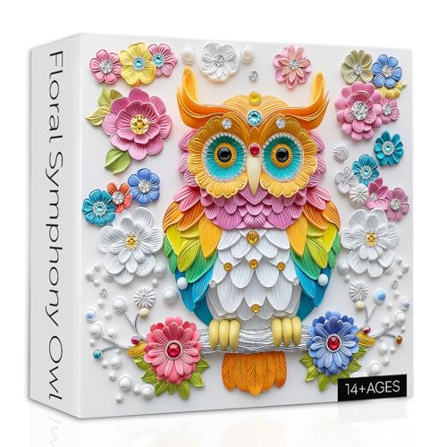 Eule Puzzles für Erwachsene 1000 Teile, Natur Blume Vogel Puzzles, Kristall Floral Owl Puzzle als Tierdekor von PPuzzling