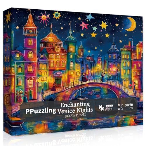 Italien Venedig Sternennacht-Puzzles für Erwachsene, 1000 Teile, Europa, Naturlandschaft, Kunst, Puzzle, bunt, malerische Puzzles mit romantischer venischer Rialtobrücke als Wanddeko für Zuhause von PPuzzling