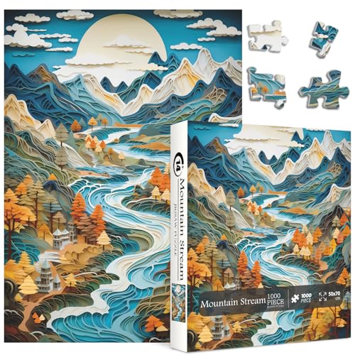 Landschaft Puzzles für Erwachsene 1000 Teile, Natur Berg Fluss Jigsaw Puzzle, Impossible Paper Cut Art Puzzles Landschaft von PPuzzling