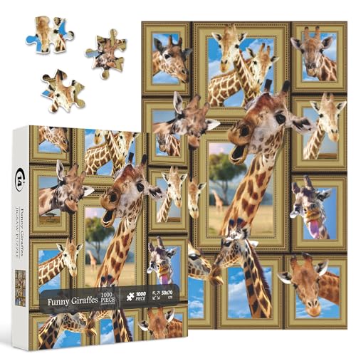 Lustige Giraffen-Puzzles für Erwachsene 1000 Teile, Natur Tier Herausfordernde Puzzles, niedliche Giraffe Fenster Collage Puzzles als Heimdekoration von PPuzzling