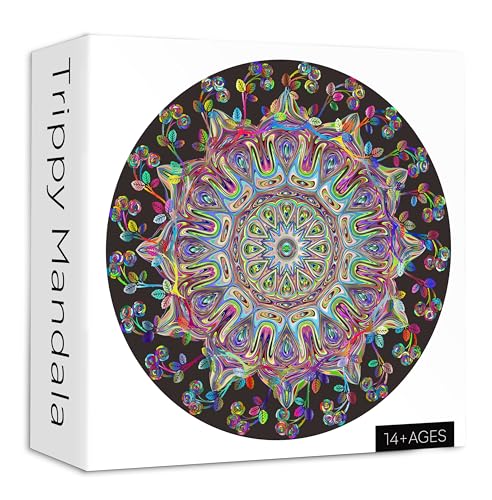 Mandala-Blumen-Puzzles für Erwachsene, 1000 Teile, schwieriges unmögliches, hartes Puzzle, rundes buntes Trippy-Challenge-Puzzle von PPuzzling