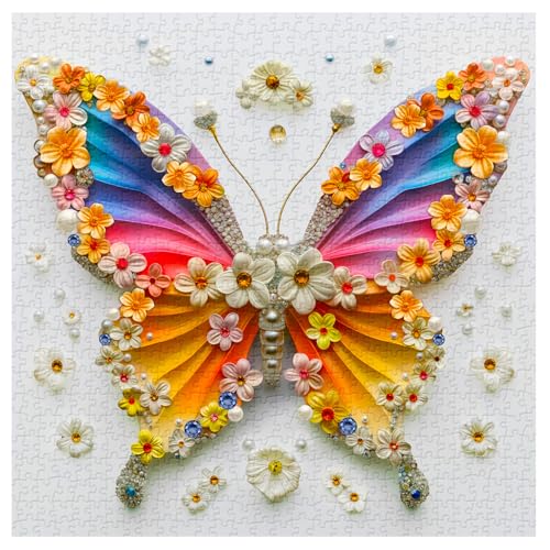 Regenbogen-Schmetterling-Puzzles für Erwachsene, 1000 Teile, Blumen-Schmetterlingsflügel, Puzzle, bunte Juwelen, Tierpuzzle als Heimdekoration von PPuzzling