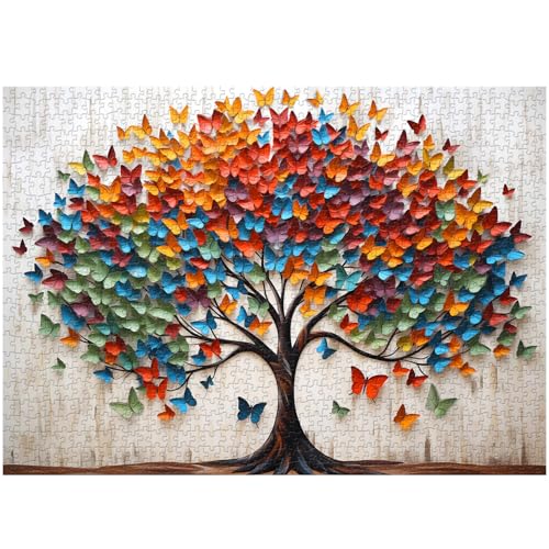 Schmetterling Baum Puzzles 1000 Teile für Erwachsene, Baum des Lebens Puzzles, Coloful Natur Pflanze Blume Puzzles als Wohnkultur von PPuzzling