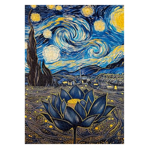 Sternennacht-Lotus-Puzzles für Erwachsene 1000 Teile, Van Gogh Blumen-Puzzles, Natur Lotus Floral Art Puzzle als Wohnkultur von PPuzzling