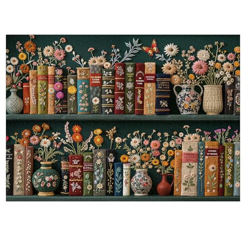 Wildblumen-Puzzles für Erwachsene, 1000 Teile, Vintage-Blumenbuch-Kunst-Puzzle, buntes blühendes Bücherregal-Puzzle, Retro-Blumenpflanze, ästhetische Puzzles für Buchliebhaber Wildblumen-Puzzles für Erwachsene, 1000 Teile, Vintage-Blumenbuch-Kunst-Puzzle, buntes blühendes Bücherregal-Puzzle, Retro-Blumenpflanze, ästhetische Puzzles für Buchliebhaber von PPuzzling