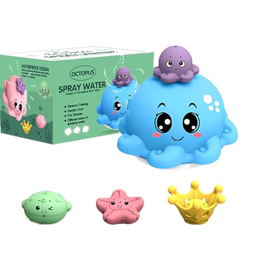 PQETBV Badewannenspielzeug Baby, Oktopus Badewanne Spray Wasserspielzeug, Kinder Oktopus Induction Automatischer Wasserstrahl Baby Badespielzeug, Baby Geschenk Spielzeug ab 1 2 3 4 Jahre (Blau) von PQETBV