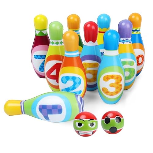 PQETBV Kegelspiel für Kinder Bowling-Set, Kegelspiel für Kinder, Dosenwerfen Spielzeug ab 2 3 4 5 6 Jahre, Montessori Junge Pädagogisches Lern-Spielzeug für Drinnen & Draußen(12 Stück) von PQETBV