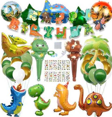 Dino Luftballon 89Pcs, Dino Geburtstag Deko Dino Deko Kindergeburtstag Dinosaurier Party Folienballons, PQKL-party Dinosaurier Geburtstag Deko Ballon Grün Dschungel Geburtstag Dekoration Junge Mädchen von PQKL-party