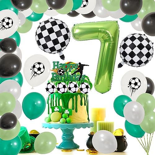 Fussball GeburtstagDeko Kinder, Fussball Geburtstag Deko Jungen 7 Jahre, PQKL-party 64Pcs Fussball Luftballon 7. Geburtstag, Fußball Geburtstag Deko, Tortendeko Fußball Party Dekorationen von PQKL-party