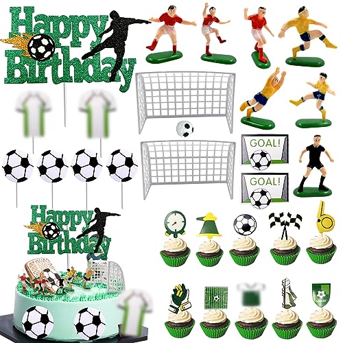 GeburtstagDeko Fussball, Fußball Tortendeko, PQKL-party Fussball Deko Torte 30Pcs, Fußball Topper, Fußball Kuchen Deko, Kuchendeko Fussball Geburtstag, Fußball Cupcake Topper, Fußball Geburtstag Party von PQKL-party