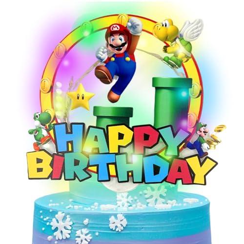 Mario Tortendeko, Mario Kuchen Deko, LED Mario Cupcake Toppers, Acryl Tortendeko Mario Geburtstagsdeko, PQKL-party Mario Deko Kindergeburtstag Mario Tortendeko Party Decoration Supplies Zubehör von PQKL-party