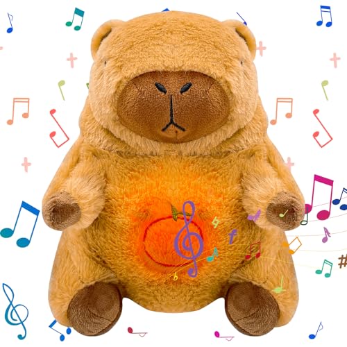 PQKL-party Capybara-Plüschtier, mit Lichtern und Musik, die atmet, Linderung von Angstzuständen, Plüschbär, das atmet, Geschenk zur Taufe, ideales Geschenk für Neugeborene (braun) von PQKL-party