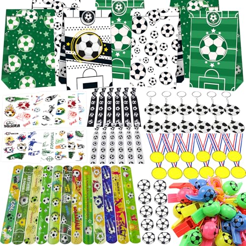 PQKL-party Fußball Mitgebsel, Fussball Mitgebsel Jungen, 96Pcs Mitgebsel Fussball, Mitgebsel Kindergeburtstag Fussball Geburtstag Mitgebsel Schlüsselanhänger Fussball Tattoo Trillerpfeife Medaillen von PQKL-party