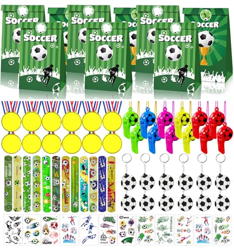 PQKL-party Fußball Mitgebsel, Mitgebsel Fussball, 72Pcs Fussball Mitgebsel Jungen, Mitgebsel Kindergeburtstag Fussball Geburtstag Mitgebsel Schlüsselanhänger Fussball Tattoo Trillerpfeife Medaillen von PQKL-party