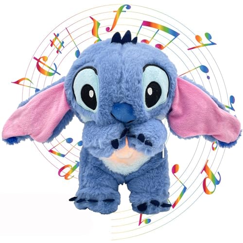 Schlummer Stitch Kuscheltier, Stitch Plüschtier mit Atembewegung und Musik, Schlummer Kuscheltier Stitch mit Beruhigenden Klängen, PQKL-party Stitch Plüschfigur, Babyparty Weihnachten Geschenke (Blau) von PQKL-party