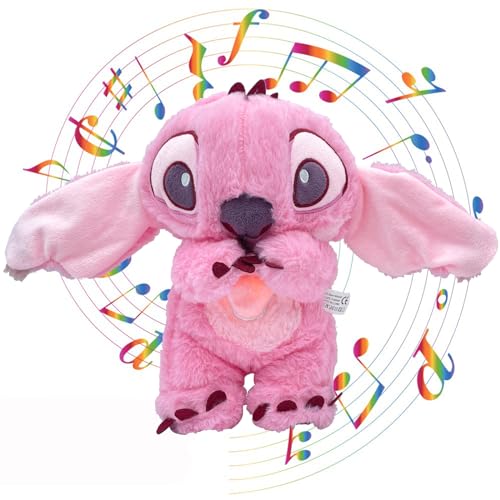 PQKL-party Schlummer Kuscheltier, Anime Plüschtier mit Atembewegung und Musik, Schlummer Kuscheltier mit Beruhigenden Klängen, Anime Plüschfigur, Babyparty Weihnachten Geschenke (Rosa) von PQKL-party