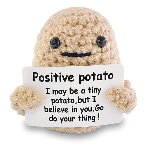 PQKL-party Positive Potato, Lustige Positive Kartoffel, Kreative Strickwolle Kartoffel Puppe 7cm, Mini Plüschtier, mit Positiver Energiekarte, für Kartoffelspielzeug Geburtstagsgeschenke(Weiß) von PQKL-party