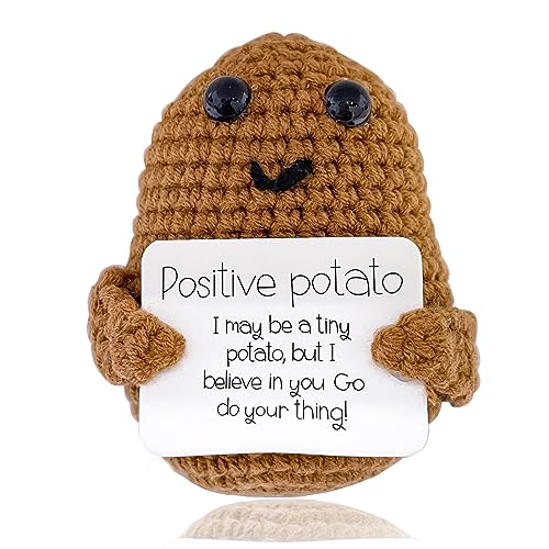 PQKL-party Positive Potato, Lustige Positive Kartoffel, Kreative Strickwolle Kartoffel Puppe 7cm, Mini Plüschtier, mit Positiver Energiekarte, für Kartoffelspielzeug Geburtstagsgeschenke von PQKL-party