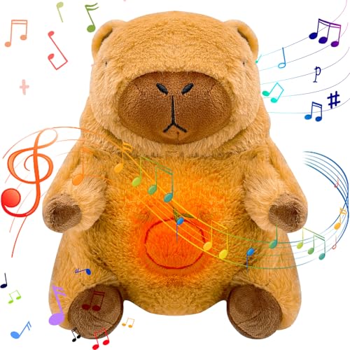 PQKL-party Schlummer Capybara Kuscheltier, Schlummer Capybara mit Herzschlag, Capybara Plüschtier, Schlummer Capybara Kuscheltier mit Atembewegung und Musik, Geschenke für Mädchen Jungen(Braun) von PQKL-party