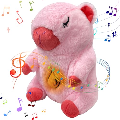 PQKL-party Schlummer Capybara Kuscheltier, Schlummer Capybara mit Herzschlag, Capybara Plüschtier, Schlummer Capybara Kuscheltier mit Atembewegung und Musik, Geschenke für Mädchen Jungen(Rosa) von PQKL-party