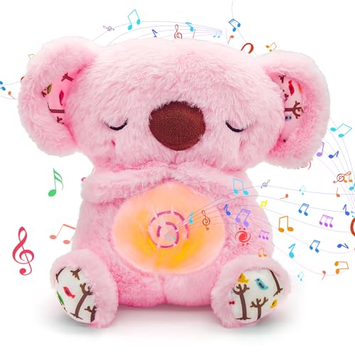 PQKL-party Schlummer Otter, Schlummer Koala Kuscheltier, Schlummer Otter mit Herzschlag, Otter Kuscheltier mit Atembewegung und Musik, Kuscheltier Otter, Babyparty Weihnachten Geschenke (Rosa) von PQKL-party