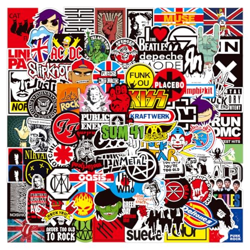 100 Stück Rock Band Punk Aufkleber, Classic Rock Sticker Pack für Erwachsene Cool Metal Punk Musik Aufkleber für Gitarre Laptop Skateboard (ROCK2) von PQLQ