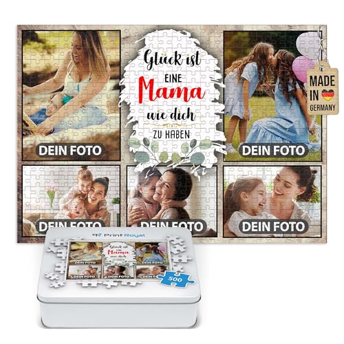 Foto-Puzzle mit 5 Fotos Bedrucken - Glück ist eine Mama wie Dich zu haben - Collagen-Puzzle selber gestalten für die Mama - 500 Teile inkl. hochwertiger Metalldose von PR Print Royal