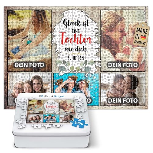 Foto-Puzzle mit 5 Fotos Bedrucken - Glück ist eine Tochter wie Dich zu haben - Collagen-Puzzle selber gestalten für die Tochter - 2000 Teile inkl. hochwertiger Metalldose von PR Print Royal