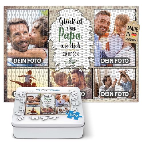 Foto-Puzzle mit 5 Fotos Bedrucken - Glück ist einen Papa wie Dich zu haben - Collagen-Puzzle selber gestalten für den Papa - 2000 Teile inkl. hochwertiger Metalldose von PR Print Royal