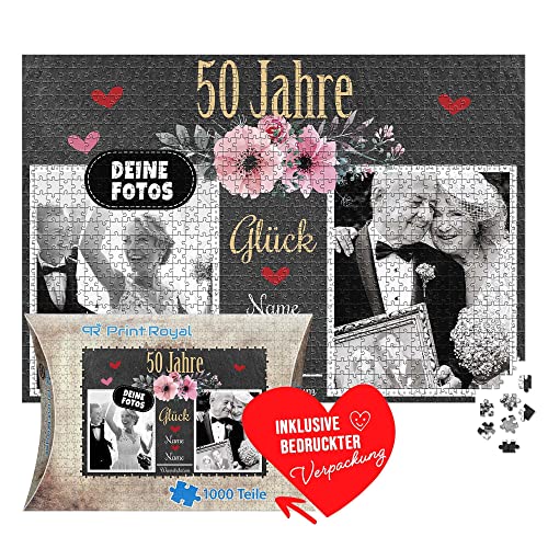 Foto-Puzzle selbst gestalten - 50 Jahre Glück - mit Namen, Datum und 2 Fotos personalisierbar, Geschenk zur goldenen Hochzeit | personalisiertes Geschenk, 1000 Teile, inkl. Kartonverpackung von PR Print Royal