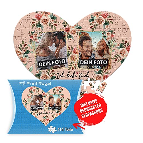 Foto-Puzzle selbst gestalten - Ich Liebe Dich - mit 2 Fotos Bedrucken - Herz-Puzzle Personalisieren - Geschenk zu Valentinstag, Jahrestag - 114 Teile inkl. Kartonverpackung von PR Print Royal