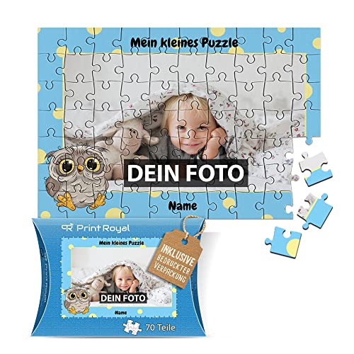 Fotopuzzle für Kinder mit Name und Foto Puzzle selbst gestalten - Mein kleines Puzzle mit Eule, Kinderpuzzle | 27 x 18 cm, 70 Teile in Kartonverpackung von PR Print Royal