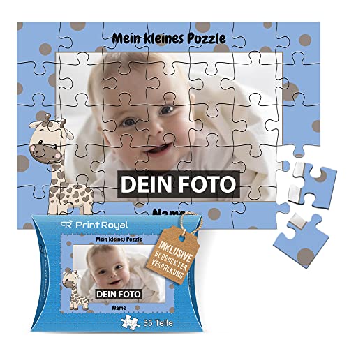 Fotopuzzle für Kinder mit Name und Foto Puzzle selbst gestalten - Mein kleines Puzzle mit Giraffe, Kinderpuzzle | 28 x 19 cm, 35 Teile in Kartonverpackung von PR Print Royal