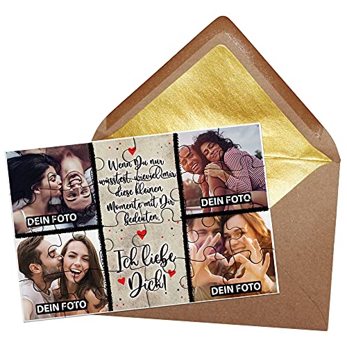 PR Print Royal Foto-Puzzle - Collage Ich Liebe Dich - inkl. Briefumschlag mit Gold-Inlay - Geschenk für Paare, Liebe, Valentinstag - mit VIER Bildern Bedrucken lassen - 24 Teile von PR Print Royal