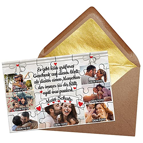 PR Print Royal Foto-Puzzle - Collage Mein Schatz - inkl. Briefumschlag mit Gold-Inlay - Geschenk für Paare, Liebe, Valentinstag - mit SECHS Bildern Bedrucken lassen - 24 Teile von PR Print Royal