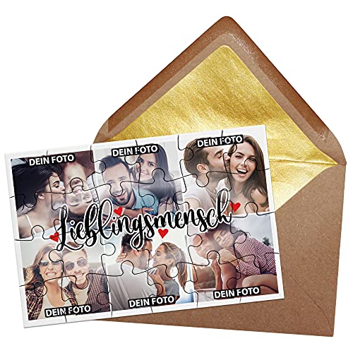 PR Print Royal Foto-Puzzle - Lieblingsmensch - inkl. Briefumschlag mit Gold-Inlay - Geschenk für Paare, Freunde, Familie - mit SECHS Bildern Bedrucken Lassen - 24 Teile von PR Print Royal