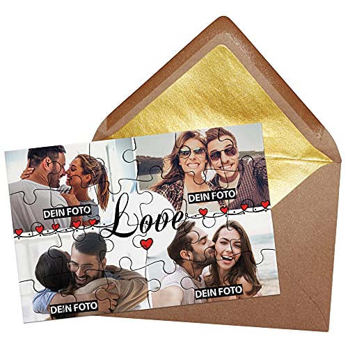 PR Print Royal Foto-Puzzle - Love - inkl. Briefumschlag mit Gold-Inlay - Geschenk für Paare, Liebe, Valentinstag - mit VIER Bildern Bedrucken lassen - 24 Teile von PR Print Royal