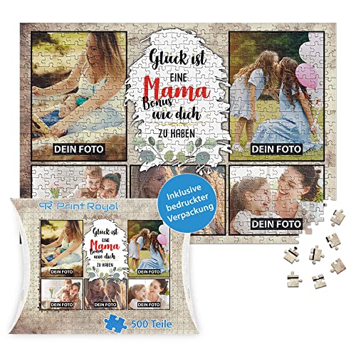 PR Print Royal Foto-Puzzle mit 5 Fotos Bedrucken - Glück ist eine Bonusmama wie Dich zu haben - Collagen-Puzzle selber gestalten für die Bonusmama - 500 Teile inkl. hochwertiger Kartonverpackung von PR Print Royal