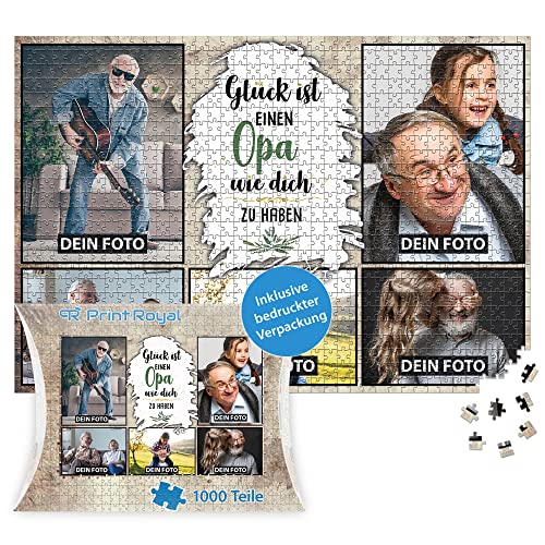 PR Print Royal Foto-Puzzle mit 5 Fotos Bedrucken - Glück ist einen Opa wie Dich zu haben - Collagen-Puzzle selber gestalten für den Opa - 1000 Teile inkl. hochwertiger Kartonverpackung von PR Print Royal