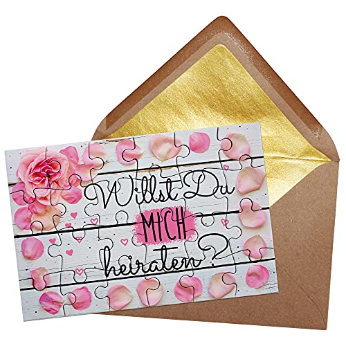 PR Print Royal Foto-Puzzle mit Rosen Motiv - Willst du Mich heiraten? - inkl. Briefumschlag mit Gold-Inlay - Geschenk Heiratsantrag, zur Hochzeit & Verlobung - 24 Teile von PR Print Royal