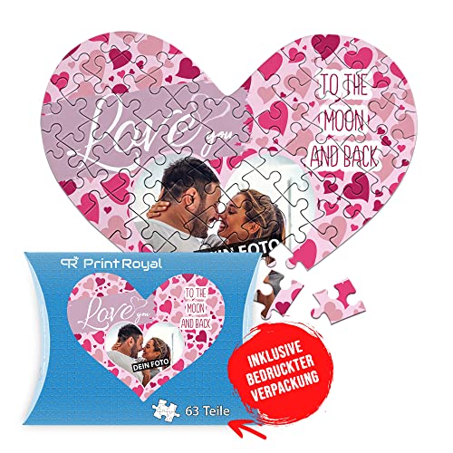 PR Print Royal Foto-Puzzle selbst gestalten - Love You - mit einem Foto Bedrucken - Herz-Puzzle Personalisieren - Geschenk zu Valentinstag, Jahrestag - 63 Teile inkl. Kartonverpackung von PR Print Royal