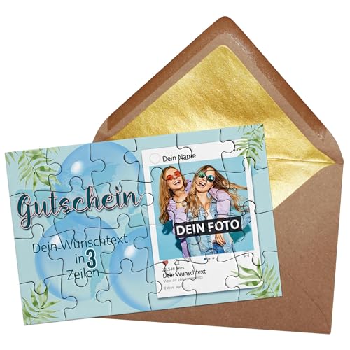 PR Print Royal Fotopuzzle als Gutschein - Puzzle mit Foto, Namen und Text Personalisieren - Geschenk für die beste Freundin, Geburtstag | 24 Teile inkl. Briefumschlag mit Gold-Inlay von PR Print Royal