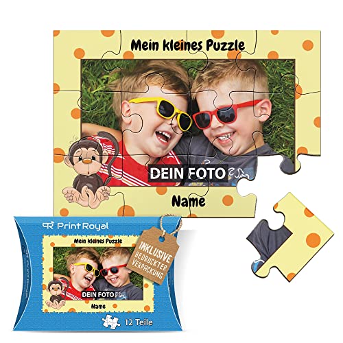 Fotopuzzle aus Holz für Kinder mit Name und Foto Puzzle selbst gestalten - Mein kleines Puzzle mit AFFE, Kinderpuzzle | 25 x 17,5 cm, 12 Teile in Kartonverpackung von PR Print Royal