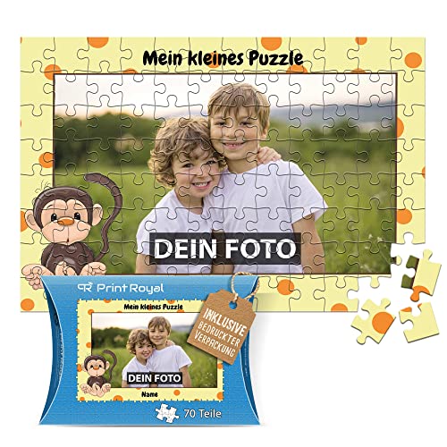 Fotopuzzle für Kinder mit Name und Foto Puzzle selbst gestalten - Mein kleines Puzzle mit Affe, Kinderpuzzle | 27 x 18 cm, 70 Teile in Kartonverpackung von PR Print Royal